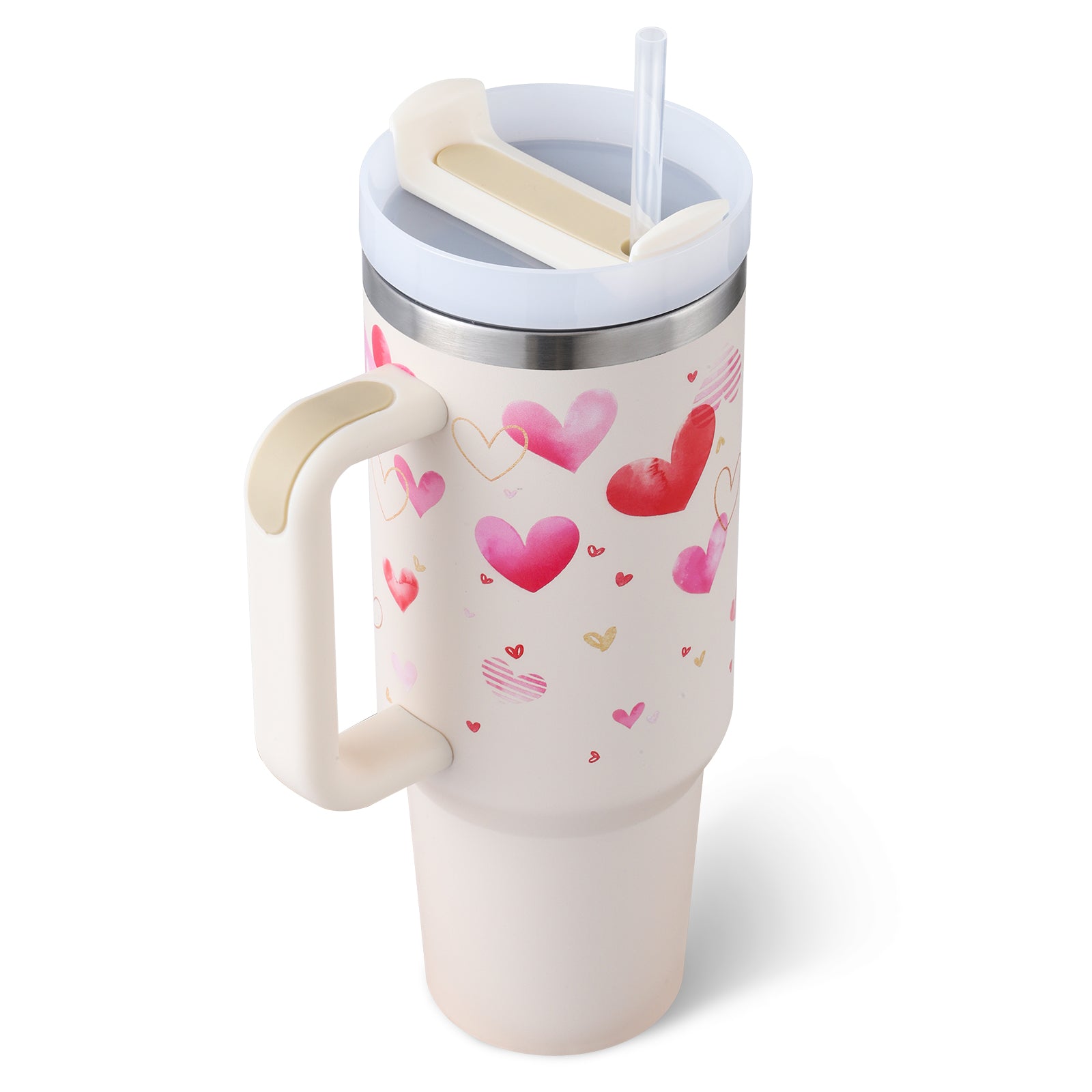 Gocrisandy 40 oz insulated stainless steel tumbler with handle, straw, lid, spill-proof design, suitable for coffee, travel, and gifts