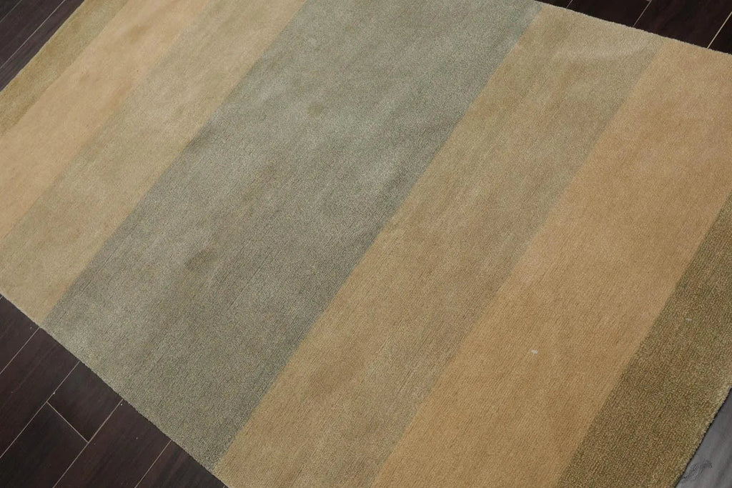 3'10''x6' Hand Knotted Tibetan Wool and Silk Tibetan Modern & Contemporary  Oriental Area Rug Aqua,Beige Color