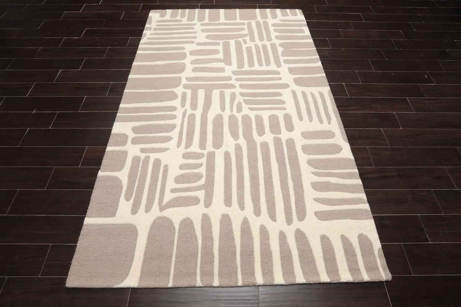 5' x8'' Hand Tufted Hand Made 100% Wool Designer Modern & Contemporary  Oriental Area Rug Taupe,Ivory Color