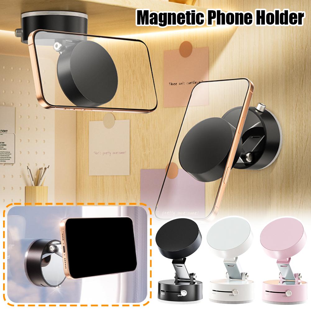 Gocrisandy foldable magnetic vacuum car phone holder with suction cup, hands-free navigation for smartphones.
