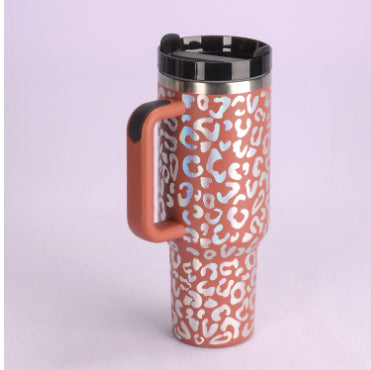 Gocrisandy 40 oz insulated stainless steel tumbler with handle, straw, lid, spill-proof design, ideal for travel, gym, or office.