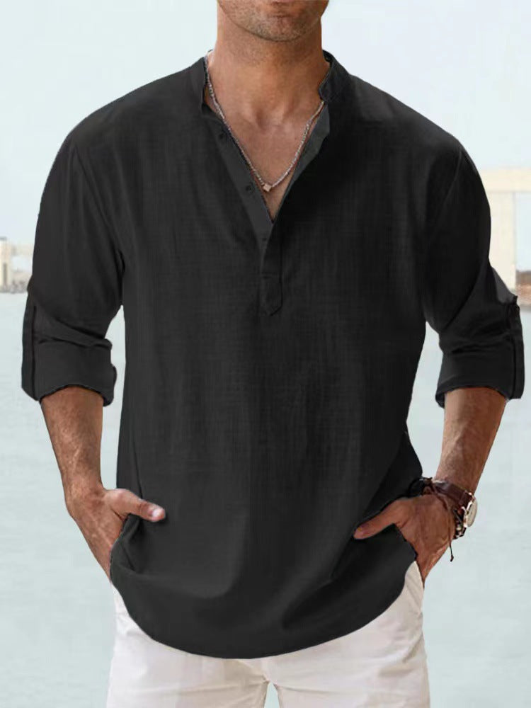 Gocrisandy men's casual cotton linen long sleeve blouse, loose fit spring autumn shirt, stylish and comfortable for everyday wear.