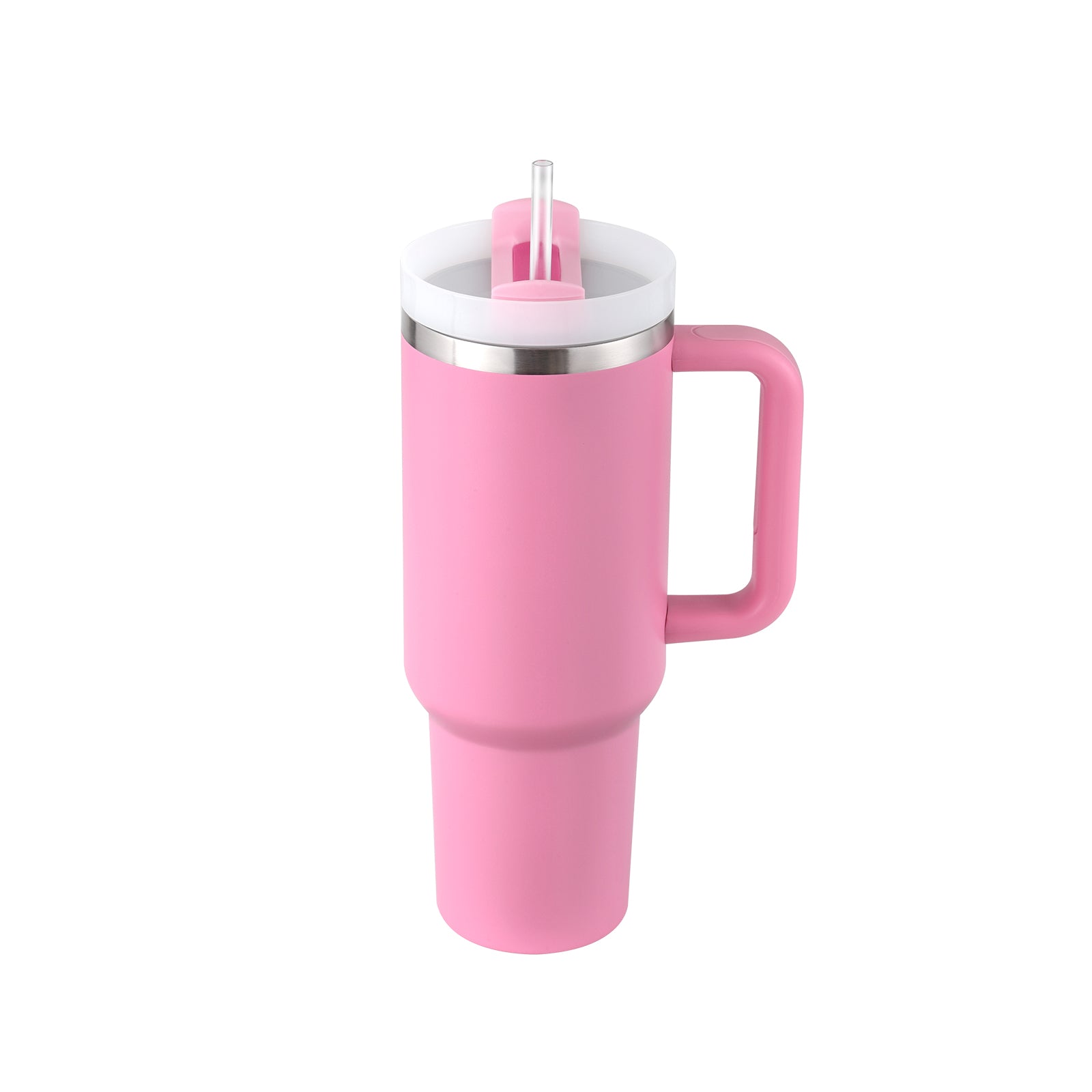 Gocrisandy 40 Oz insulated stainless steel tumbler with handle, straw, spill-proof lid, tapered design, ideal for travel, gym, or office.