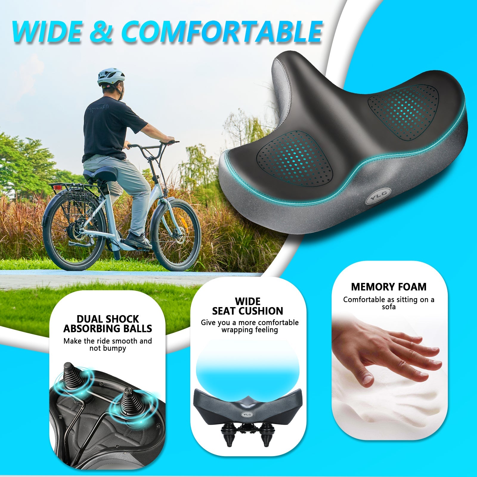 YS 6, YLG Oversize Bike Seat Cushion for Men Women - Extra Memory Foam for  Firm Support