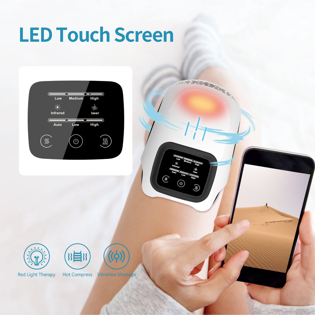 Gocrisandy electric knee massager with infrared laser and vibration offers pain relief and heating for home use.