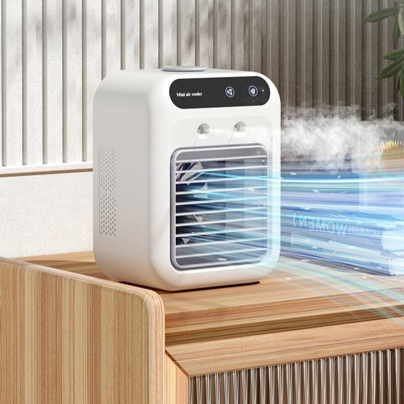 Gocrisandy portable air cooler fan with water cooling system for room, office, and car use, providing cooling and air circulation.