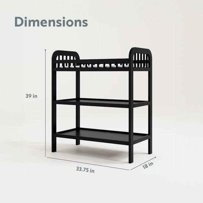 Baby Changing Table in Black Wood Finish with Safety Rail and Changing Pad