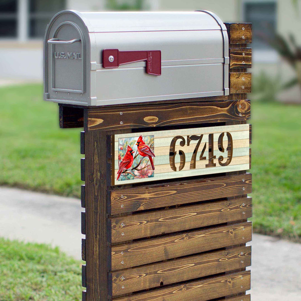 Handcrafted Wooden House Number Sign with Cardinals – Vertical & Horizontal Address Plaque for Porch or Entryway MA989833