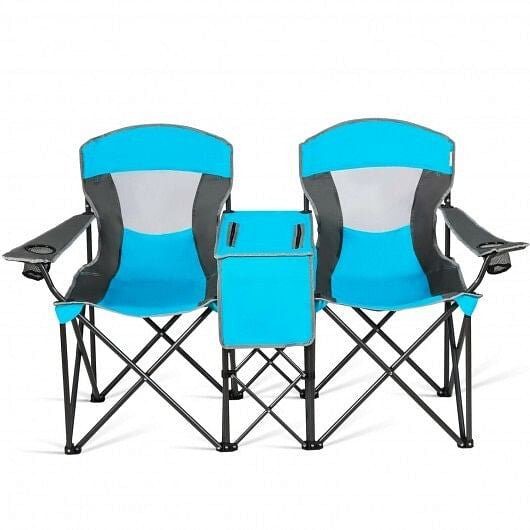 Portable Folding Camping Canopy Chairs with Cup Holder-Blue
