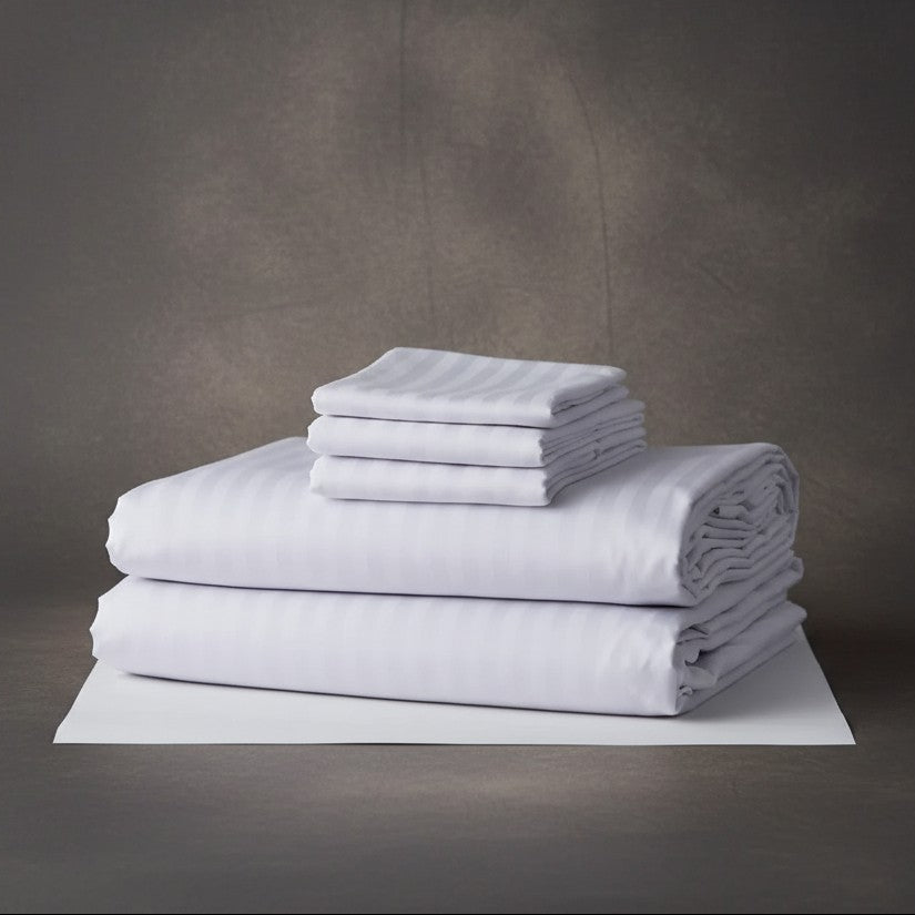 T-310 White Blended 6MM Satin Stripe Bed Sheets
