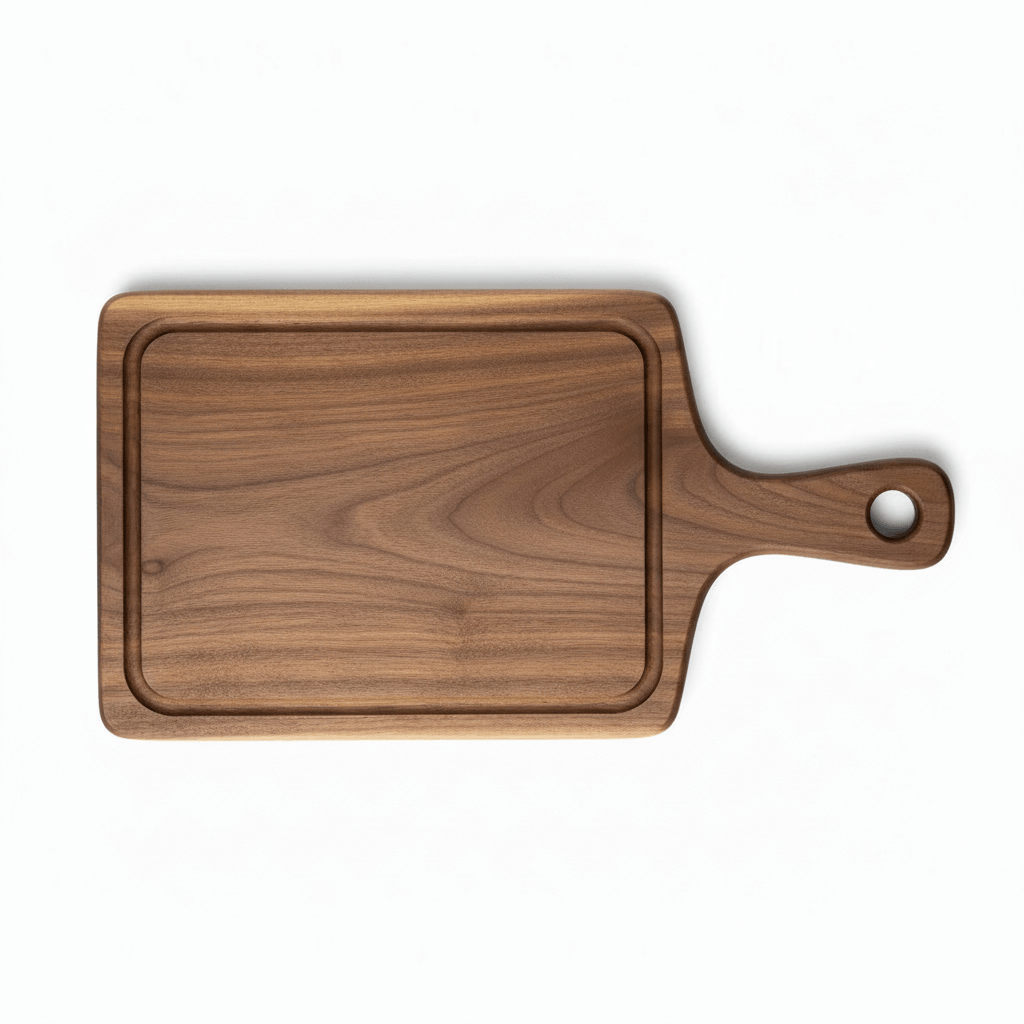 Walnut Cutting Board Paddle Shape 13×12×7 | Handmade Wooden Serving Board with Drip Ring | Premium Kitchen Board