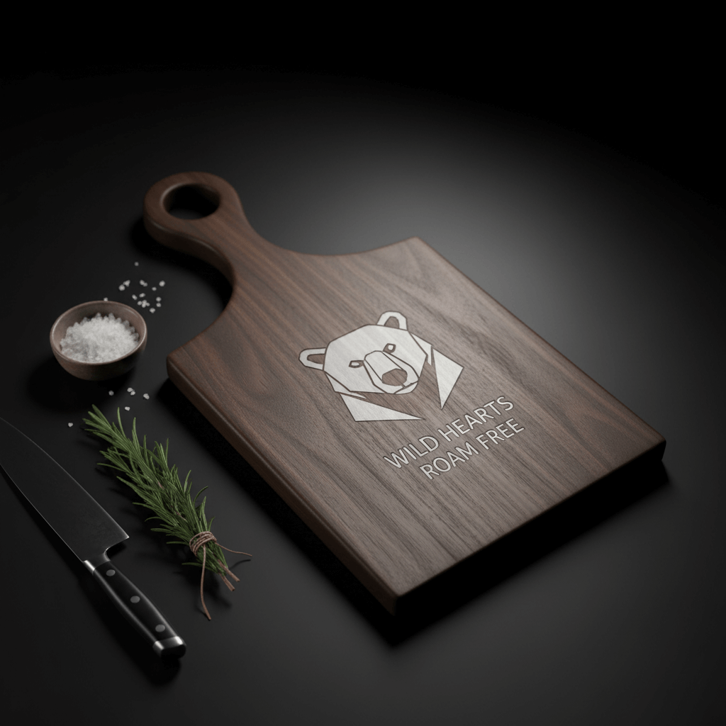 Walnut Cutting Board Paddle Shape 13×12×7 | Handmade Wooden Serving Board with Drip Ring | Premium Kitchen Board