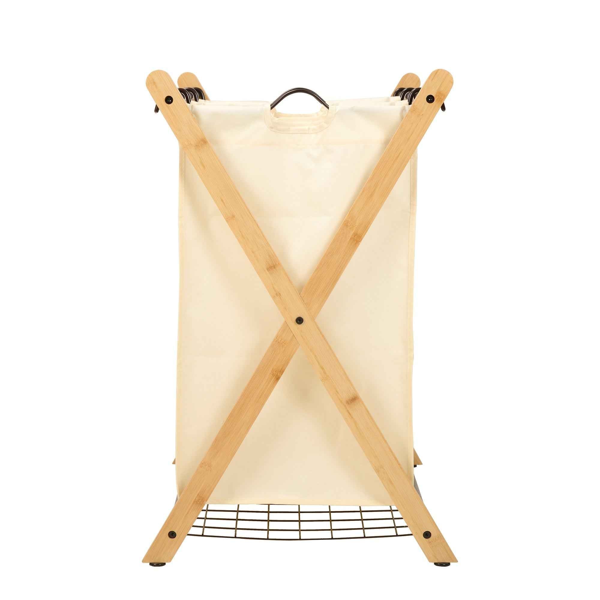 Oceanstar X-Frame Bamboo 3-Bag Laundry Sorter, White