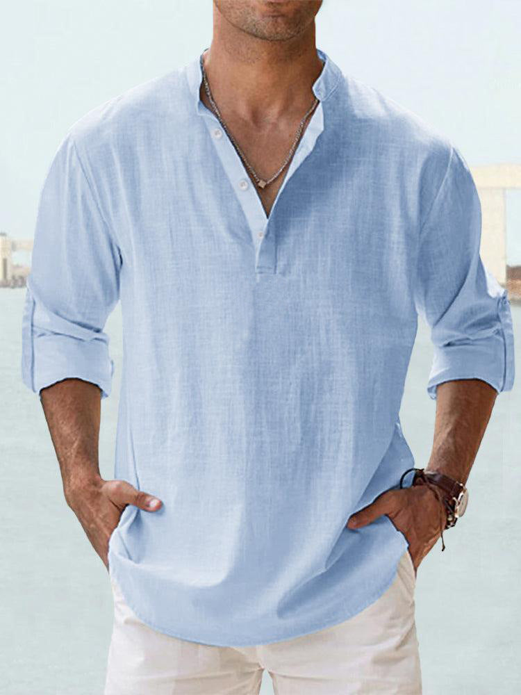 Gocrisandy men's casual cotton linen blouse with long sleeves, loose fit, perfect for spring and autumn, stylish and comfortable.