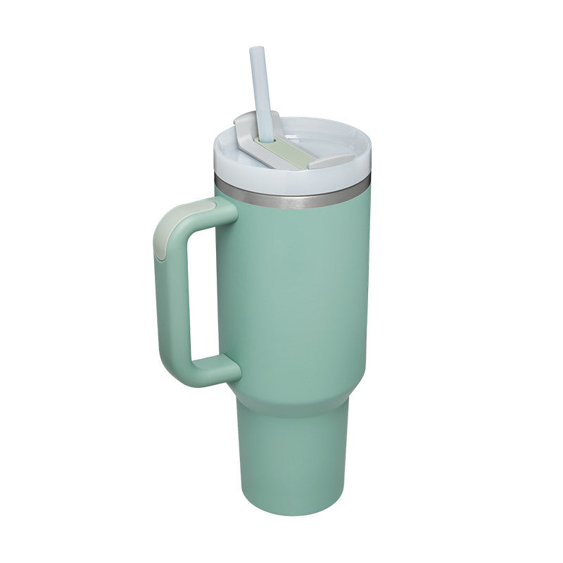 gocrisandy 40 oz insulated stainless steel tumbler with handle, straw, spill-proof lid, tapered design for coffee, travel, or gym use