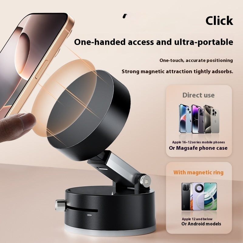 Gocrisandy foldable magnetic vacuum car phone holder with suction cup, hands-free navigation for smartphones, in use in a vehicle.