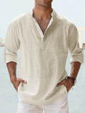 Gocrisandy men's casual cotton linen blouse shirt with long sleeves, loose fit, suitable for spring and autumn.