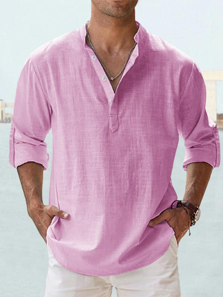 Men's casual cotton linen blouse by Gocrisandy, long sleeve loose spring-autumn shirt, stylish and comfortable men's top.