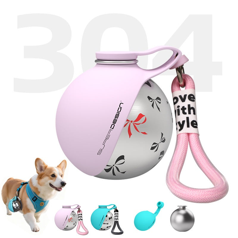 Portable stainless steel pet water cup by Gocrisandy, small dog water dispenser with a convenient travel design for outdoor use.